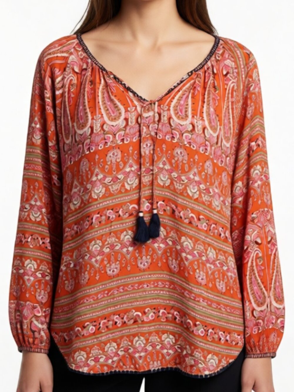 Calypso St. Barth Silk Paisley Peasant Blouse XS Boho Resort Festival Luxury